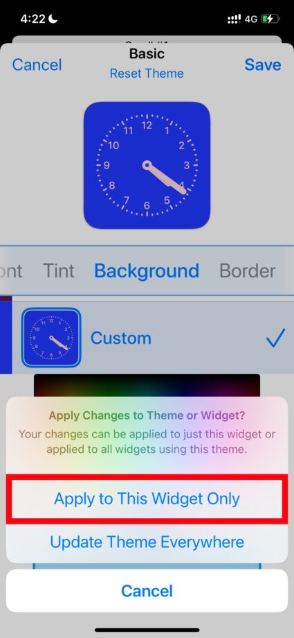 Widgetsmith 10.「Apply to This Widget Only」をタップします。の画像
