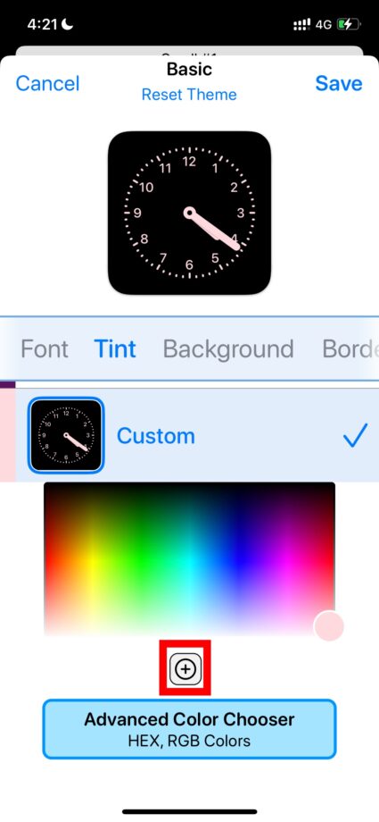 Widgetsmith 6.色を作ったあと、「＋」ボタンをタップして色を登録します。の画像