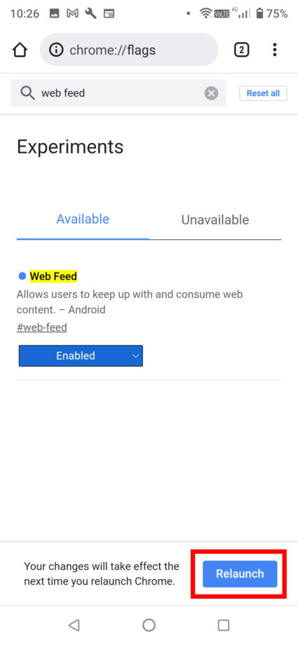 Web Feedの項目が「Enabled」になっていたら設定完了です。の表示のスクリーンショット